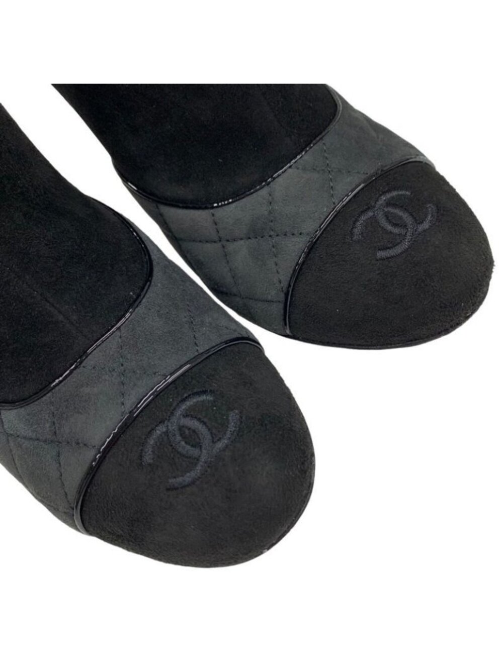 Chanel Boots Short Shoes Suede Black Gray Coco Mark Quilted - Picture 9 of 10